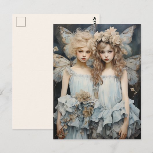 Darling feeën blauw satijn jurk vleugels briefkaart (Voorkant / Achterkant)