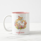 Darling Kitty kat met roze tulpen gepersonaliseerd Tweekleurige Koffiemok (Links)