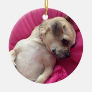 Darling Puppy Chug Dog kerstornament Pink Keramisch Ornament