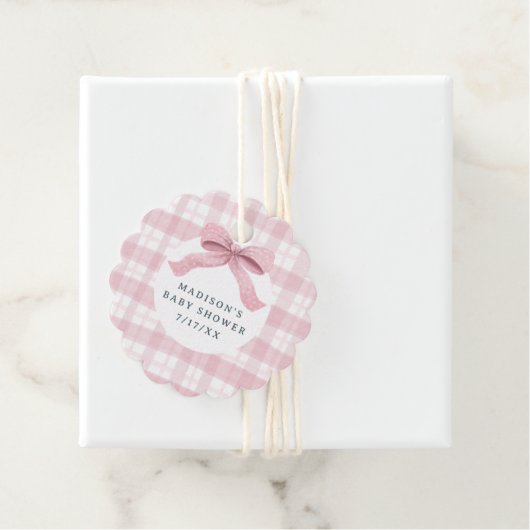 Darling Roze Waterverf Plaid en Bow Baby shower Bedankjes Labels (In situ)