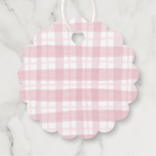 Darling Roze Waterverf Plaid en Bow Baby shower Bedankjes Labels (Achterkant)