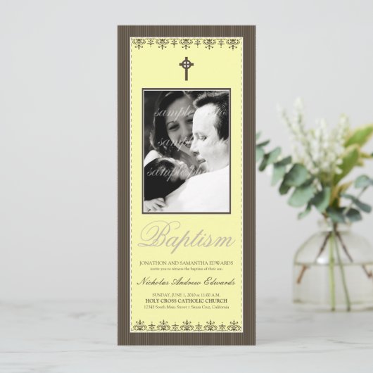 Darling Victoriaans 4x9,25-inch Lemon Baptism Uitn Kaart (Staand voorkant)