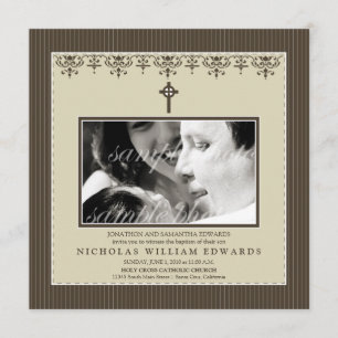 Darling Victoriaans Sepia Baptism Invitation Kaart