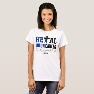 Darmkanker christen Lukas 1:37 Donkerblauwe lint T-shirt