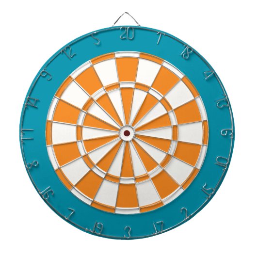 Dart Board: Wit, Oranje, en Blauwgroen Dartbord (Voorkant)
