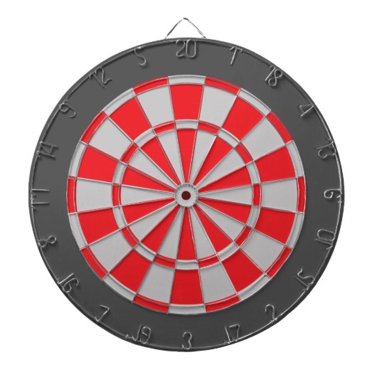 Dart Board: Zilver grijs, rood en houtskool Dartbord (Voorkant)