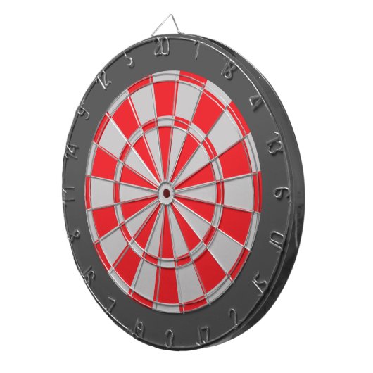 Dart Board: Zilver grijs, rood en houtskool Dartbord (Voorkant Rechts)