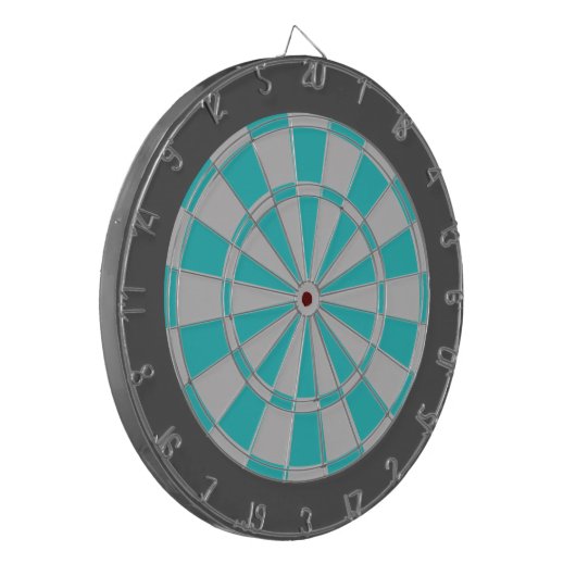 Dart Board: Zilver grijs, Turquoise en houtskool Dartbord (Voorkant Links)