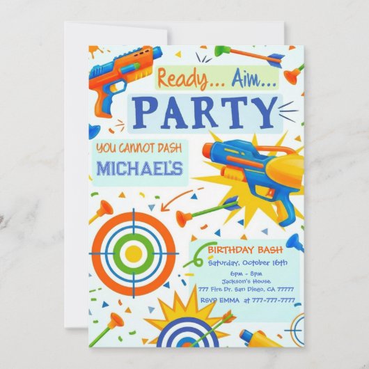 Dart Gun Birthday Invitation (Devant)