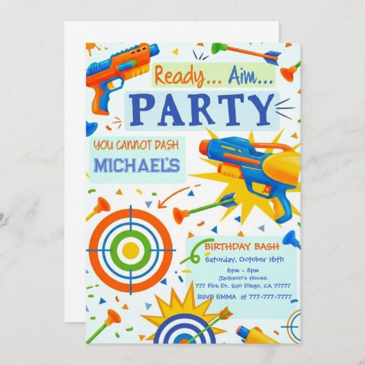 Dart Gun Birthday Invitation (Devant / Derrière)