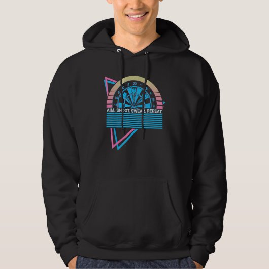 Dart Player Retro Aim Shoot Swear Repeat Hoodie (Voorkant)