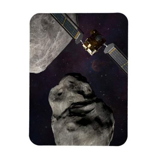 DART-ruimteschip en de Liciacube vóór de botsing Magneet (Verticaal)