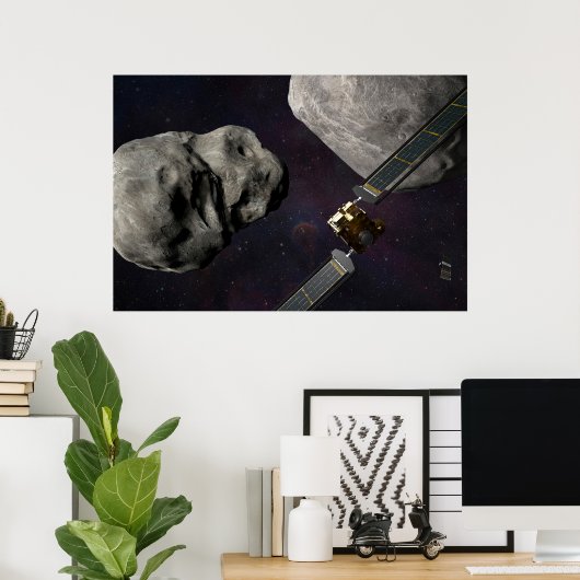 DART-ruimteschip en de Liciacube vóór de botsing Poster (Thuiskantoor)