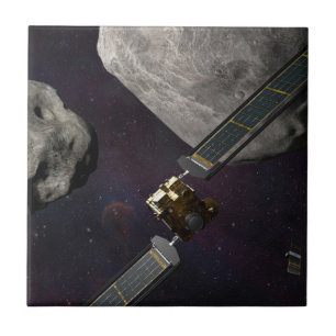 DART-ruimteschip en de Liciacube vóór de botsing Tegeltje