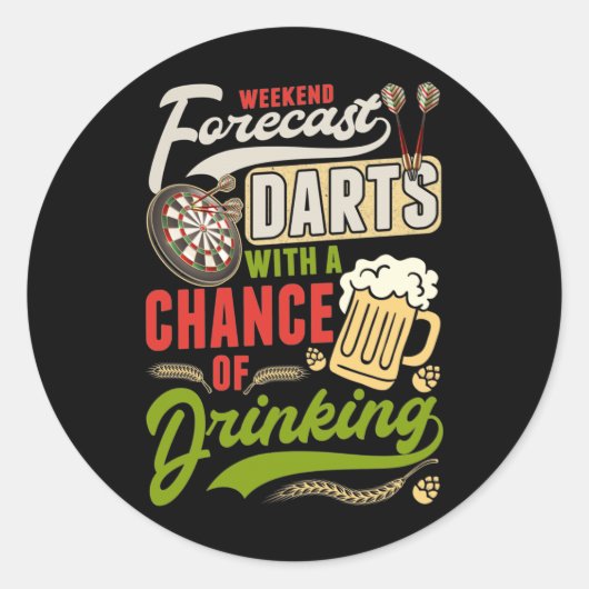 Dart Throwing Dartboard 180 Darts and Beer Ronde Sticker (Voorkant)