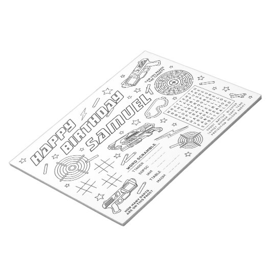 Dart War verjaardagsfeestje kleuren en activiteit Notitieblok (Schuin)