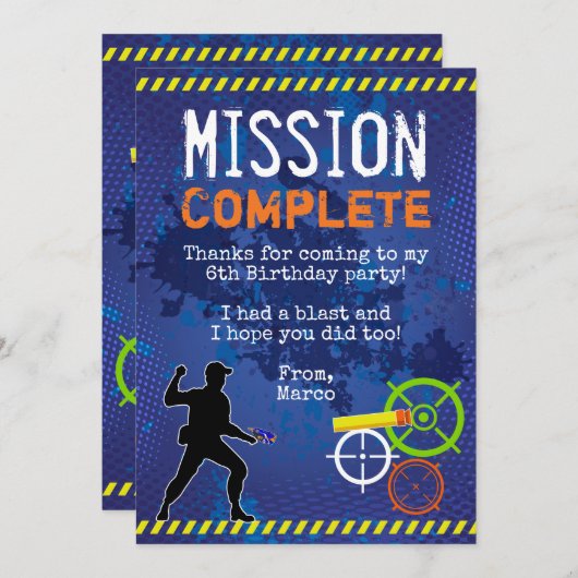 Dart Wars Verjaardagsfeest Dank je kaart (Voorkant / Achterkant)