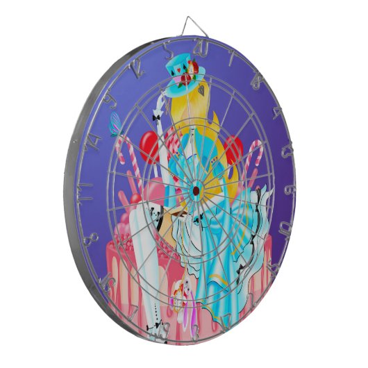 Dartboard met gehakte dame op 'Birthday Cake' Dartbord (Voorkant Links)