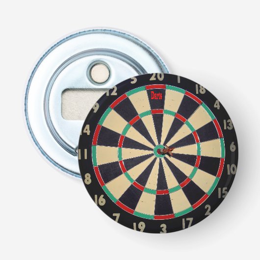 Dartboard met kunstkleed in Bullseye, flesopening Button Flesopener (Voorkant)