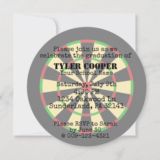 Dartboard Theme Graduation Party Invitation Kaart (Achterkant)
