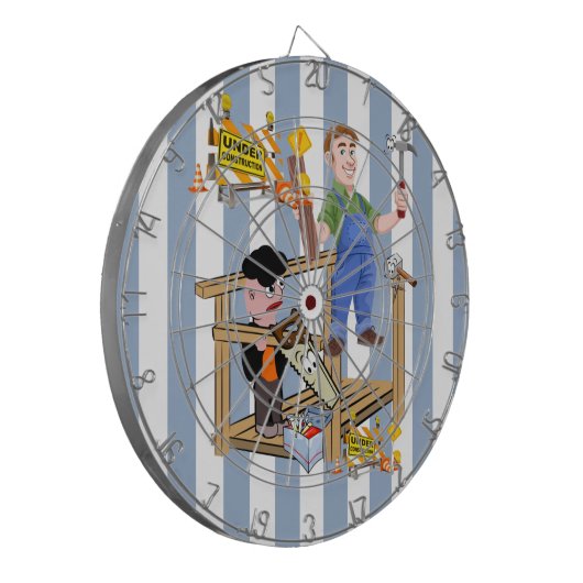 Dartbord blauw & witte streep in aanbouw (Voorkant Links)