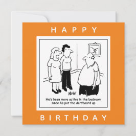 Dartbord in de slaapkamer. Grappige cartoon Kaart