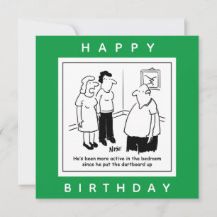 Dartbord in de slaapkamer. Grappige cartoon Kaart