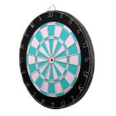Dartbord: lichtroze, turquoise en zwart dartbord (Voorkant Rechts)