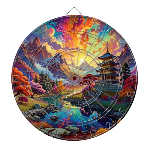 Dartbord voor pagode en gekleurd landschap (Voorkant)