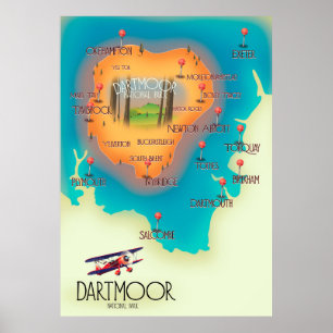 Dartmoor National Park Kaart Reisposter Poster