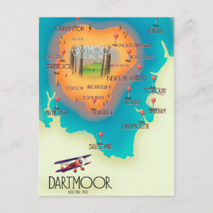 Dartmoor National Park Map Travel poster Briefkaart