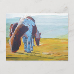 Dartmoor Ponies & Misty Landscape schilderij Briefkaart