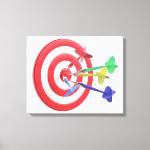 Darts die het midden van dartboard raken canvas afdruk