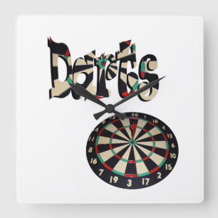Darts Logo met dartboard, Vierkante Klok