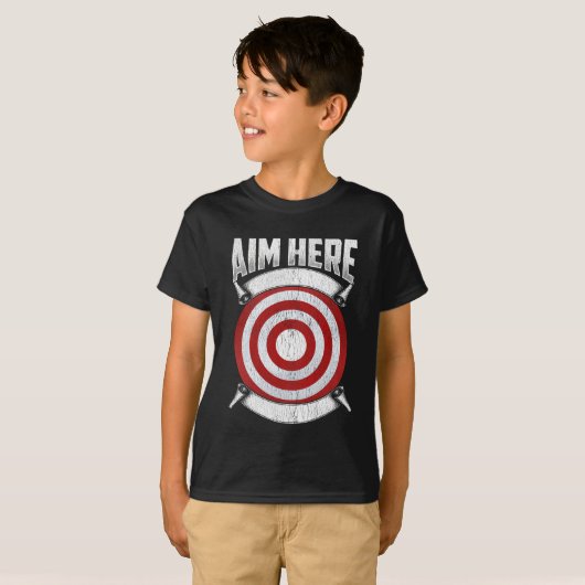 Darts-spelers Aim Bullseye Ax Throwing Target T-shirt (Voorkant volledig)