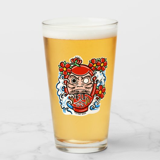 DARUMA DOLL Artisanat bière pinte verre (Devant (rempli))