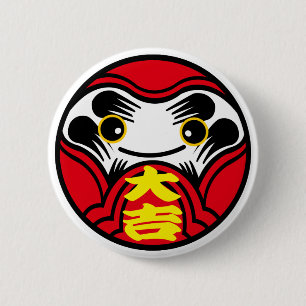 Daruma doll brengt "Veel succes" (大 吉) Ronde Button 5,7 Cm
