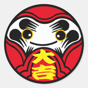 Daruma doll brengt "Veel succes" (大 吉) Ronde Sticker