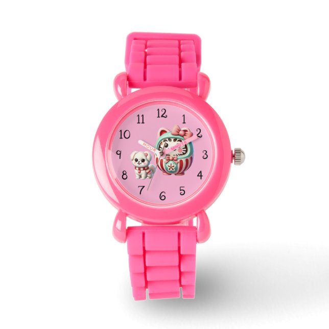 Daruma met puppy en lint horloge (Voorkant)