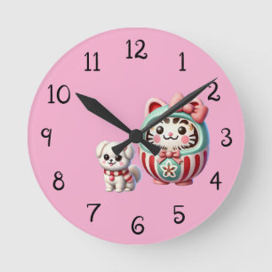 Daruma met puppy en lint ronde klok