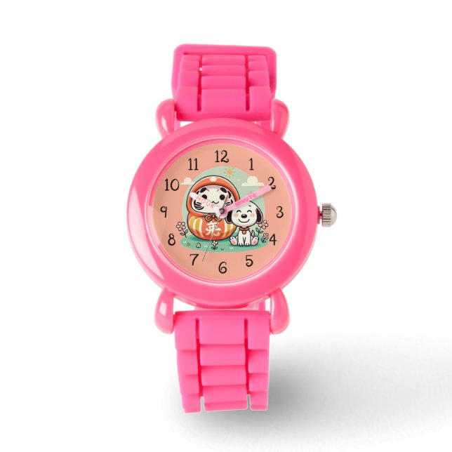 Daruma met schattige pup fancy horloge (Voorkant)