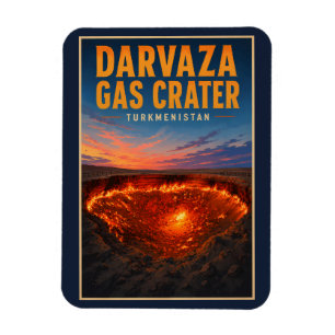 Darvaza Gas Krater Turkmenistan Illustratie Retro Magneet