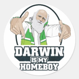 Darwin is mijn homeboy (volledige kleur) ronde sticker