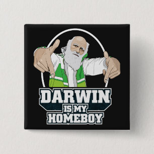 Darwin is mijn homeboy (volledige kleur) vierkante button 5,1 cm