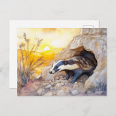 Das die uit een hol komt bij zonsopgang aquarel briefkaart (Voorkant / Achterkant)