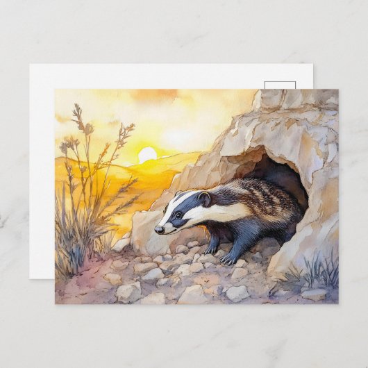 Das die uit een hol komt bij zonsopgang aquarel briefkaart (Voorkant / Achterkant)