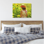 Das Sonnenblumen - Mädchen Canvas Afdruk (Insitu (Slaapkamer))
