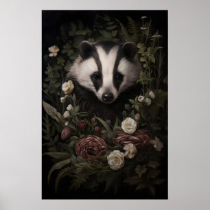Dasbad in Bloemenbos Print, Droevige Cottagecore Poster