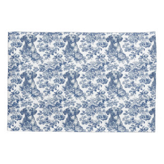 Daschund Dog Blue Toile Pattern Kussensloop