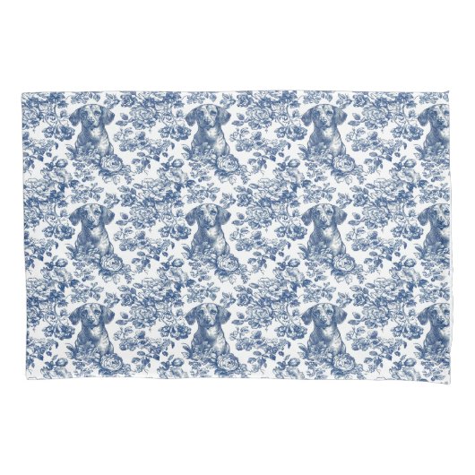 Daschund Dog Blue Toile Pattern Kussensloop (Voorkant)